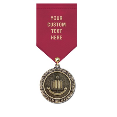 1½" Open Book Cast MX Medal w/ Satin Drape Ribbon