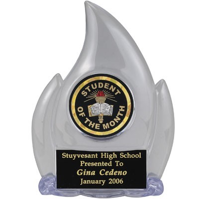 6" Clear Acrylic Flame Trophy w/2" Diameter Insert Space