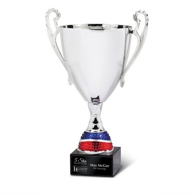 Small Silver Metal Cup with Blue/Red Accent
