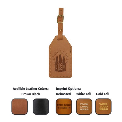 Full-Grain Leather Luggage Tag with a Window and Buckle Strap | Info Card | Handmade in the US