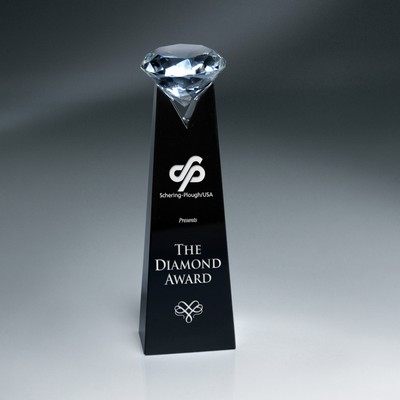 Black Crystal Tower with Clear Diamond(Includes Silver Color-Fill on Tower) (2.5"x10")