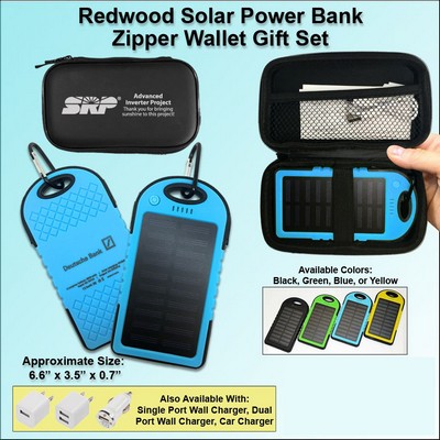 Redwood Solar Power Bank Zipper Wallet Gift Set 3000 mAh - Blue No Extra Tariff