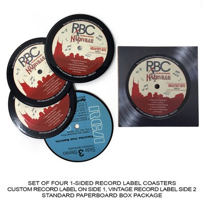 1-Sided Record Label Coasters - Sets of 4 - Paperboard Box W/ Label On Back