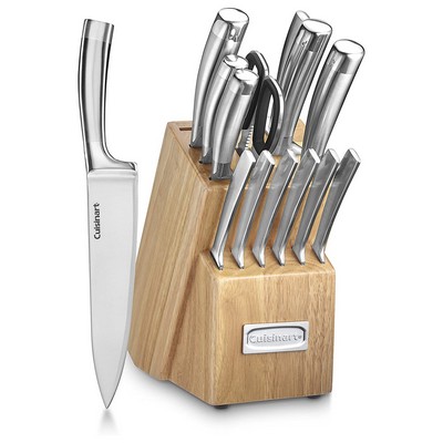 Silver Cuisinart® 15 Piece Stainless Steel Blades Set with Wood Block