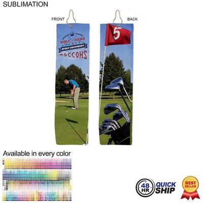 48 Hr Quick Ship - Plush Velour Terry Cotton blend Golf Towel, Finished size 5x18, Trifold