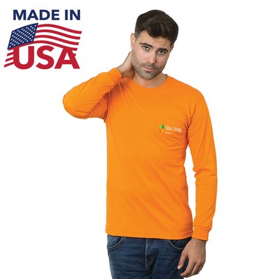 Non-ANSI USA-Made Poly-Cotton Safety Long Sleeve T-Shirt with Pocket