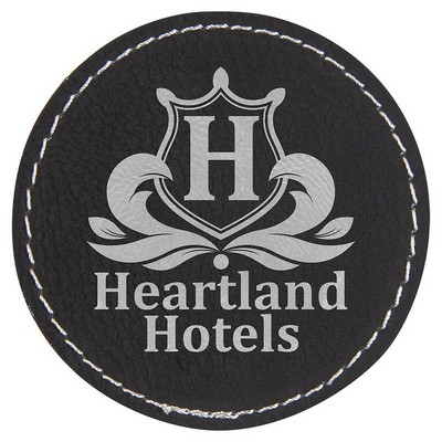 2-1/2" Diameter Round Patches, Black/Silver Laserable Leatherette