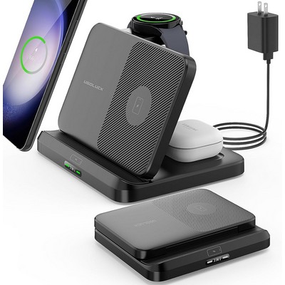 Wireless Charging Station for Samsung and Android, 3 in 1 Foldable Wireless Charger