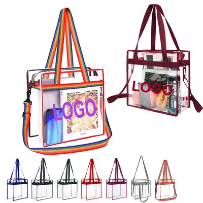 Stadium Clear PVC Shoulder Tote Bag w/Zipper Closure