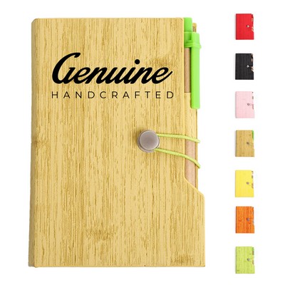 Woodgrain Notebook with Sticky Notes and Pen