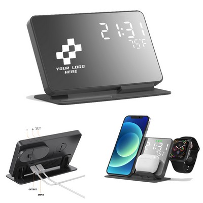 4-in-1 Wireless Charger with Alarm Clock Compatible for Galaxy & Apple