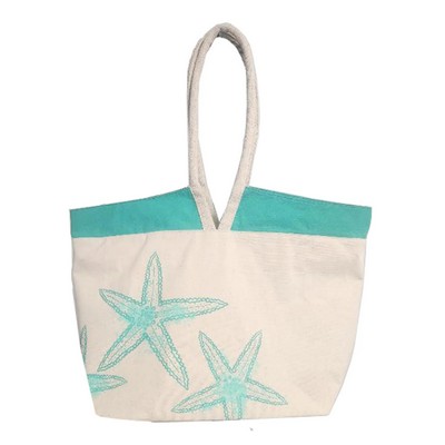 Mannitok Cotton Resort Tote, Tan/Teal