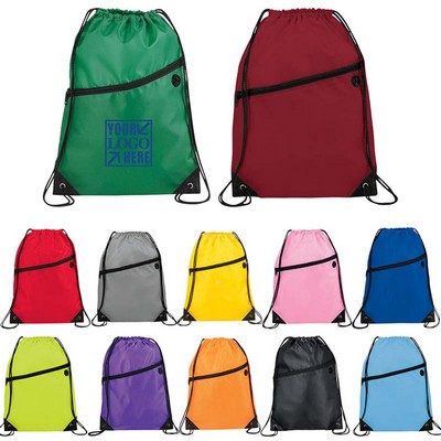 Headphone Port Drawstring Backpack - 210D Polyester