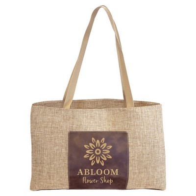 19" x 12" Burlap Bag with 5" Rustic/Gold Leatherette Gusset