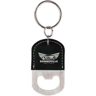 Oval Leatherette Bottle Opener Keychain