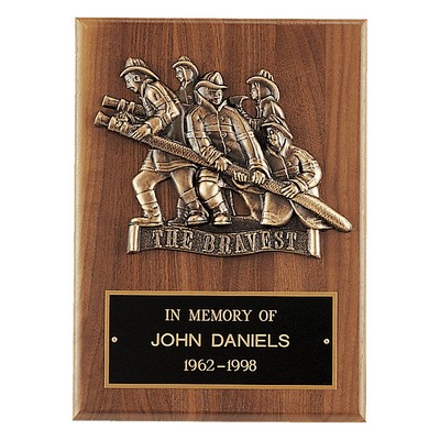 American Walnut Plaque, Bronze Cast Fire Department