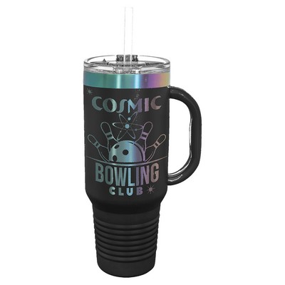 Polar Camel 40 oz. Black/Prism ION-Plated Travel Mug with Handle, Straw Included
