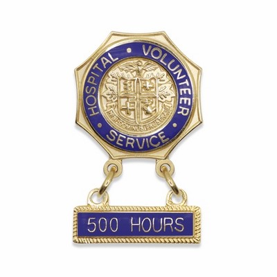 7/8" Enameled Brass Hospital Volunteer Service Lapel Pin - 500 Hours with Blank Bar