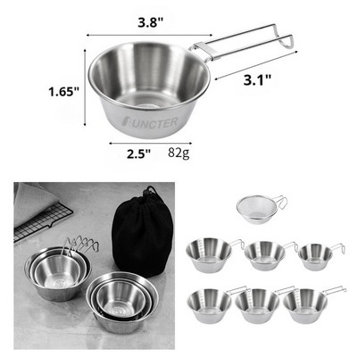 6 Oz. Small Outdoor Picnic Salad Bowl 304 Stainless Steel Bowl W/ Folding Handle