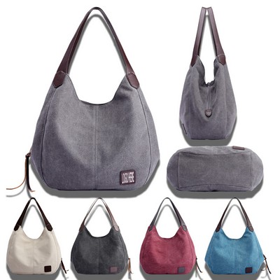 Canvas Tote Bag with Multi-Pocket
