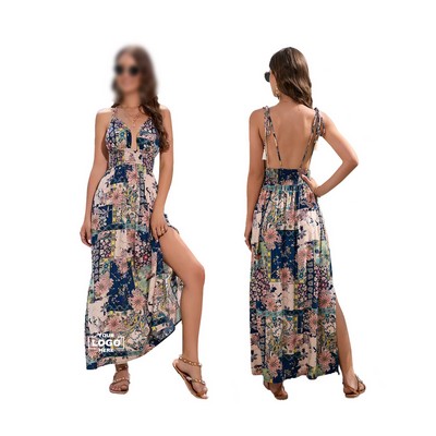 Bohemian V-Neck Slit Maxi Dress