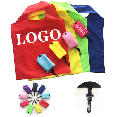Eco Friendly 210D Polyester Foldable Shopping Grocery Tote Bag w/Clip