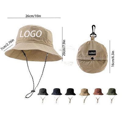 Wide Brim Nylon UV Protection Bucket Hat With Adjustable Drawstring MOQ50PCS