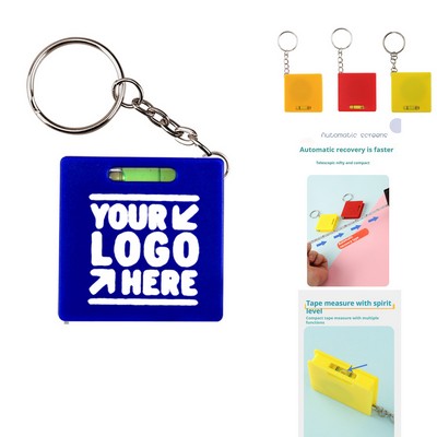 Mini Square Tape Measure with Built-In Level Keychain