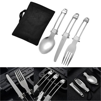 Foldable Utensil Set w/ Spoon Fork Knife & Pouch