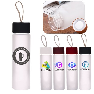 12 OZ.Frosted Glass Water Bottle With Strap