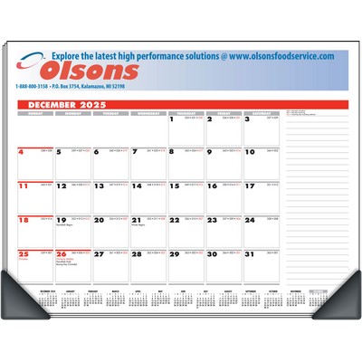 Deskmate Full-Color Desk Pad Calendar w/Corners - Red & Black Pad