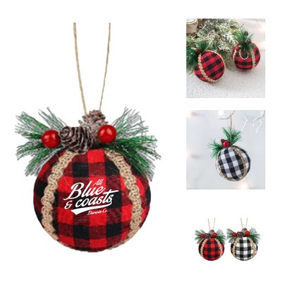 Plaid Fabric Foam Christmas Ball Trio Decoration