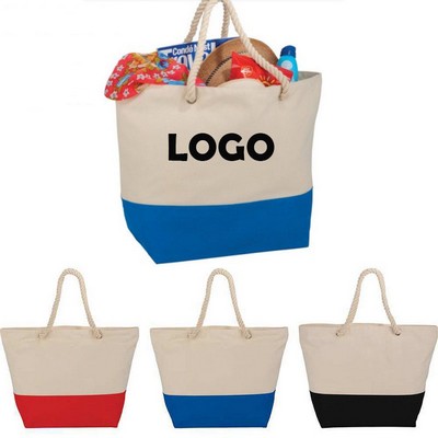 Zippered 10oz Cotton Canvas Rope Tote Bag
