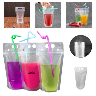 500ML/16OZ Reusable Drink Pouches with Straw