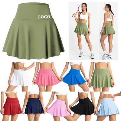 High-Waisted Pleated Tennis & Golf Skorts with Tummy Control and Side Pocket