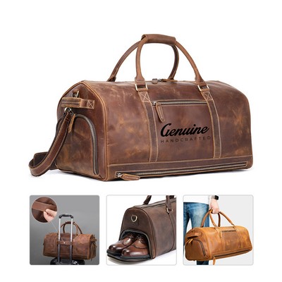 Full Grain Leather Weekend Duffel Bag with Shoe Compartment