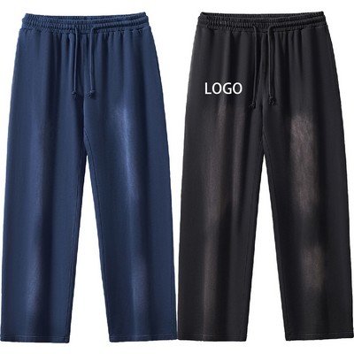 380G Heavyweight Pure Cotton Washed Wide-leg Trousers