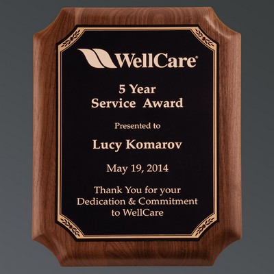 Genuine American Walnut with Notch Corners, Black Brass Plate/Gold Florentine, X-Large (10-1/2x13")