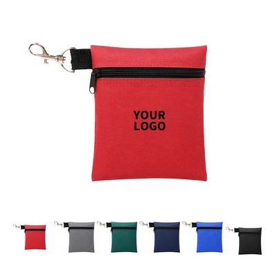 Polyester Zipper Golf Ball Pouch With Swivel Clip
