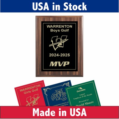 Walnut Wood Award Plaque with Laser Engraved Plate-7x9