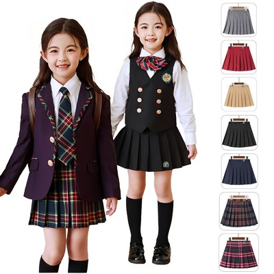 Classroom Uniforms- Girls' Classic Pleated Skirt Blend Plaid