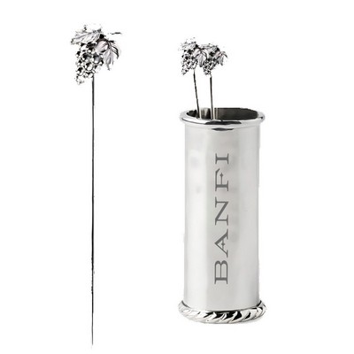 Set of 4 Stainless Steel Cocktail Picks + Holder Set