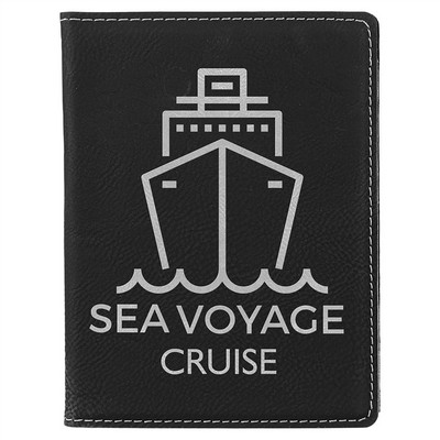 Black/Silver Laserable Leatherette Passport Holder, 4-1/4" x 5-1/2"