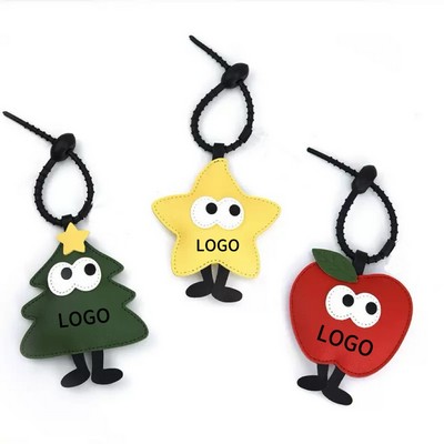 Creative PU Leather Keychains – Christmas Tree, Apple, and Star Shapes