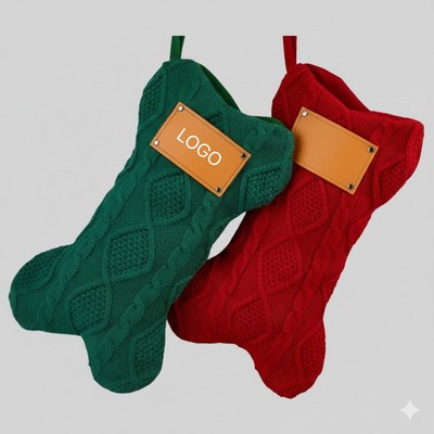 Embroidered Name Christmas Bone Stocking Knit Pet Holiday Gift Sock
