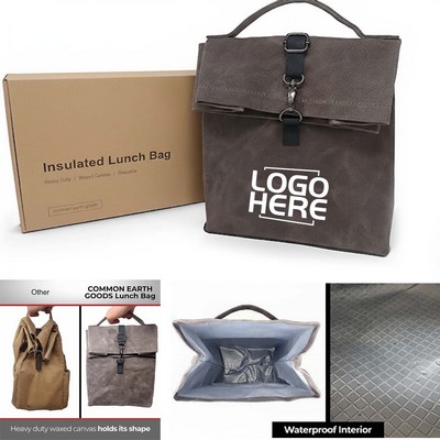 Waxed Canvas Insulated Lunch Bag With Buckle Closure