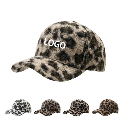 Leopard Print Cap with Textured Leather Bill