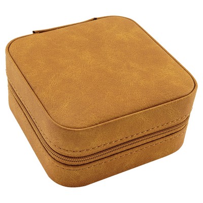 Faux Leather Travel Jewelry Box, Light Brown, 4x4"