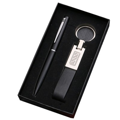Pen Leather Keychain Gift Set