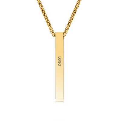 Modern Vertical Bar Couple Necklace 3D Stainless Steel Square Pillar Pendant Custom Laser